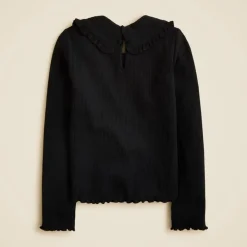 Girls' long-sleeve ruffle-collar top in vintage rib
