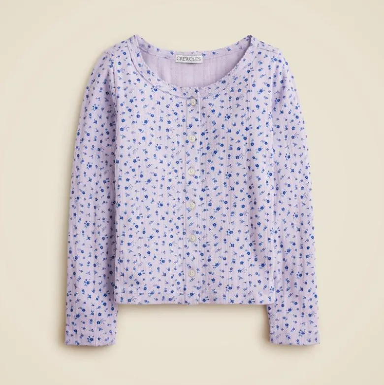 Girls' pointelle-knit cardigan top in floral