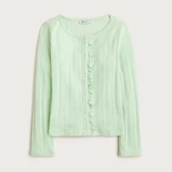 Girls' pointelle-knit cardigan top