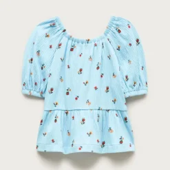 Girls' puff-sleeve top in crinkle jersey
