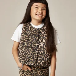 Girls' quilted vest in leopard print with PrimaLoft®