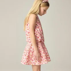 Girls' rickrack skirt in linen-cotton blend floral