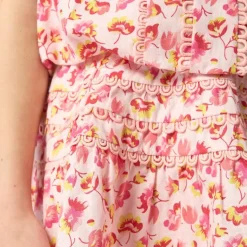 Girls' rickrack skirt in linen-cotton blend floral