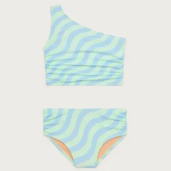 Girls' ruched one-shoulder two-piece swimsuit