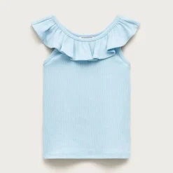 Girls' ruffle-shoulder tank top in vintage rib