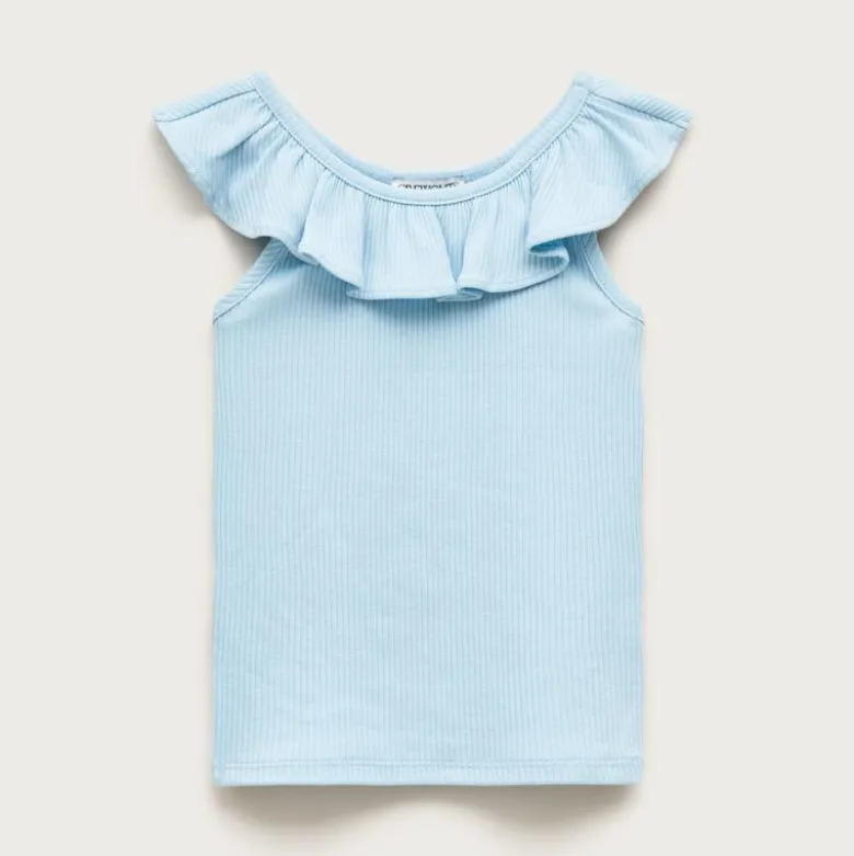 Girls' ruffle-shoulder tank top in vintage rib