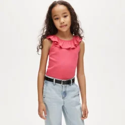 Girls' ruffle-shoulder tank top in vintage rib