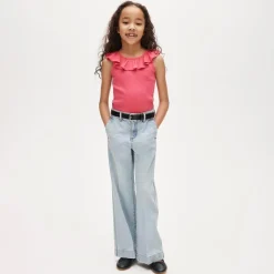 Girls' ruffle-shoulder tank top in vintage rib