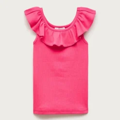 Girls' ruffle-shoulder tank top in vintage rib