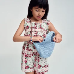 Girls' ruffle-trim romper in map floral
