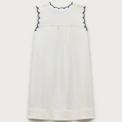 Girls' scallop-trim dress in linen blend
