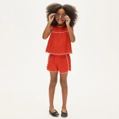 Girls' scallop-trim short in linen blend
