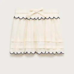 Girls' scallop-trim skirt in linen blend
