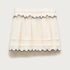 Girls' scallop-trim skirt in linen blend