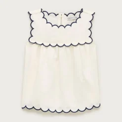 Girls' scallop-trim top in linen blend
