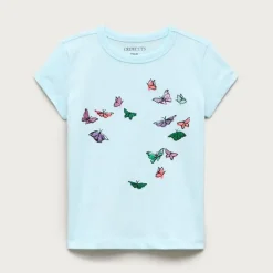 Girls' short-sleeve butterfly graphic T-shirt with sequins