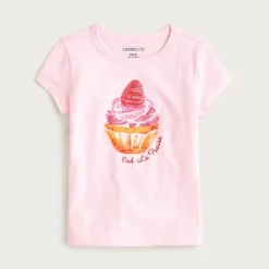 Girls' short-sleeve cupcake graphic T-shirt with sequins