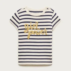 Girls' short-sleeve "girl power" graphic T-shirt with glitter