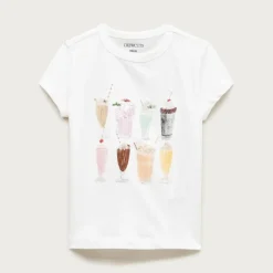 Girls' short-sleeve milkshake graphic T-shirt with sequins