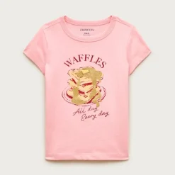 Girls' short-sleeve waffles graphic T-shirt with glitter