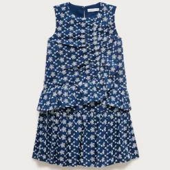 Girls' side-ruffle dress in eyelet