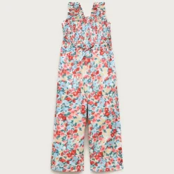 Girls' smocked jumpsuit in painted floral