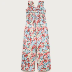 Girls' smocked jumpsuit in painted floral