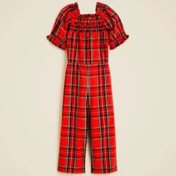 Girls' smocked jumpsuit in Good Tidings plaid