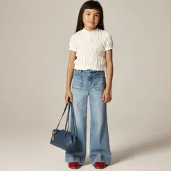 Girls' smocked T-shirt in broken-in-jersey
