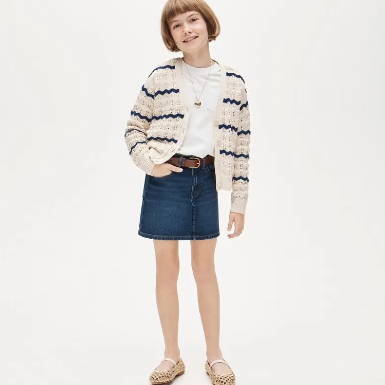 Girls' squiggle cotton cardigan in stripe