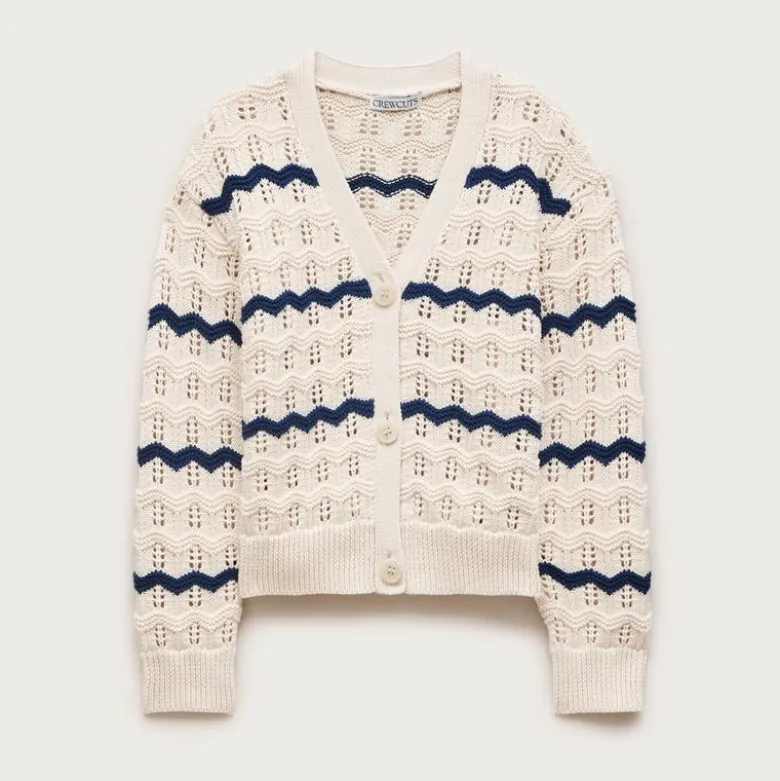 Girls' squiggle cotton cardigan in stripe