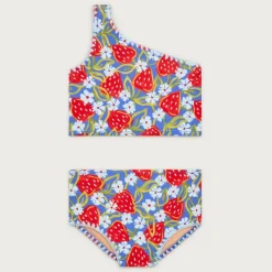 Girls' stitched one-shoulder two-piece swimsuit