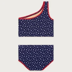 Girls' stitched one-shoulder two-piece swimsuit