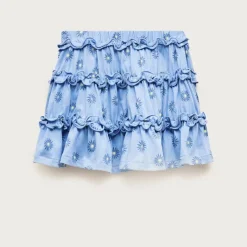Girls' tiered lettuce-edge skirt in broken-in-jersey