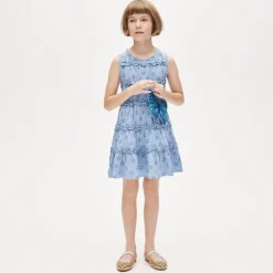 Girls' tiered lettuce-edge dress in broken-in jersey