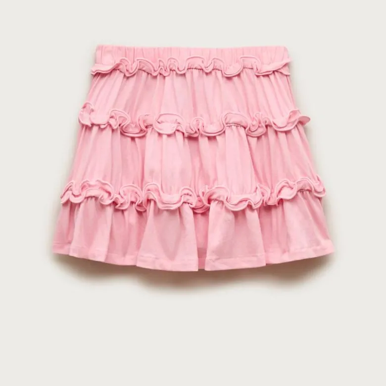 Girls' tiered lettuce-edge skirt in broken-in-jersey