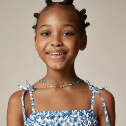 Girls' tie-shoulder jumpsuit in bandana block print