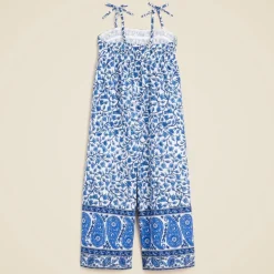 Girls' tie-shoulder jumpsuit in bandana block print