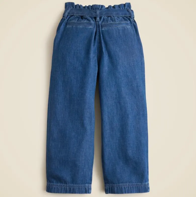 Girls' tie-waist pant in drapey denim