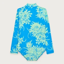 Girls' zip-up rash guard one-piece swimsuit