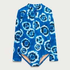 Girls' zip-up rash guard one-piece