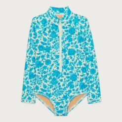 Girls' zip-up rash guard one-piece swimsuit