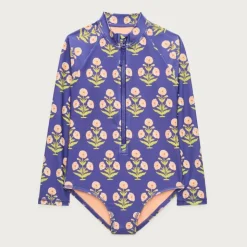 Girls' zip-up rash guard one-piece swimsuit