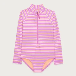 Girls' zip-up rash guard one-piece swimsuit