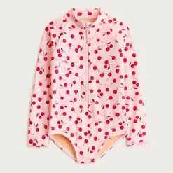 Girls' zip-up rash guard one-piece