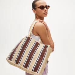 Handknotted straw tote bag in stripe