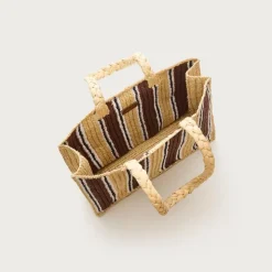 Handknotted straw tote bag in stripe