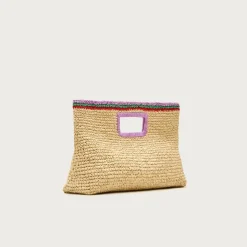 Handwoven straw rectangular clutch with contrast trim