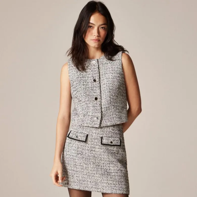 Heathered tweed crewneck vest
