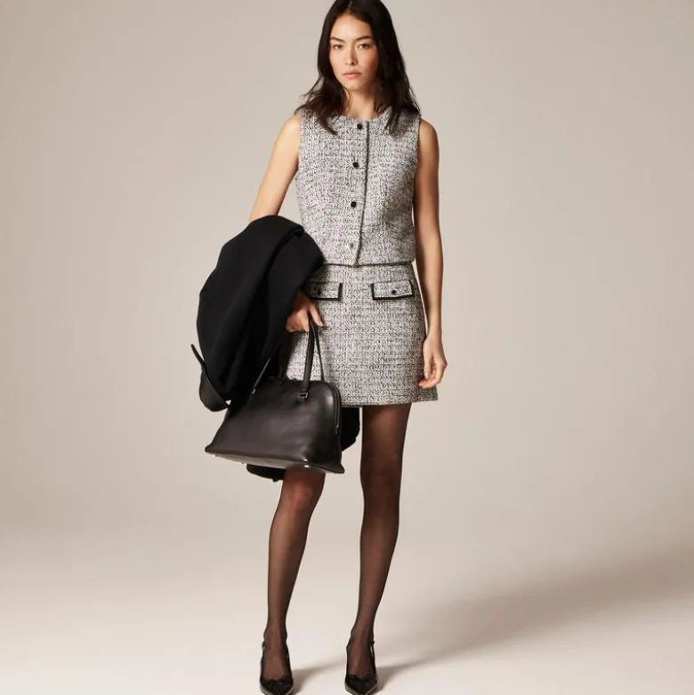 Heathered tweed crewneck vest